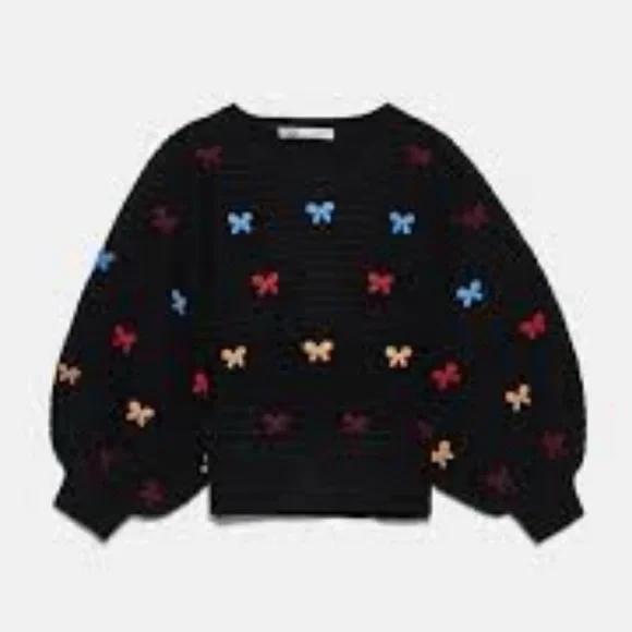 ZARA 🎀 NWT Puff Sleeve Chunky Knit Bow Sweater - Picture 5 of 6